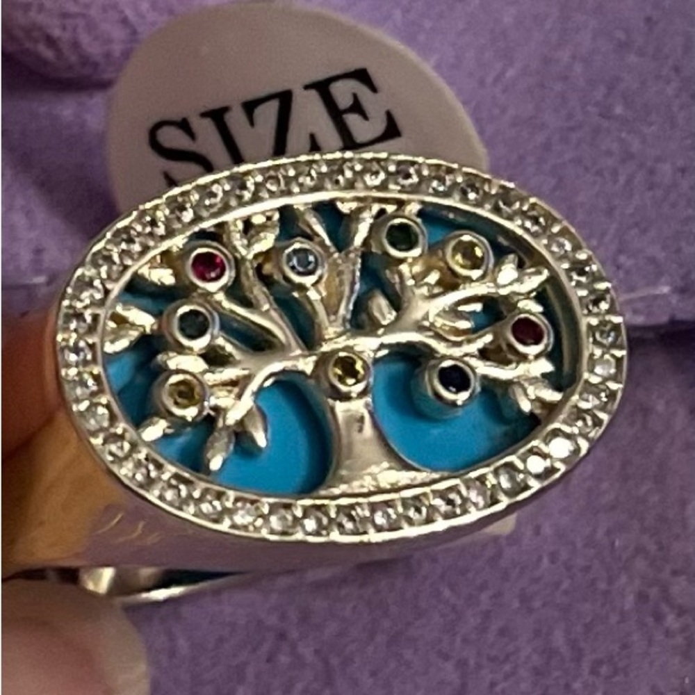 NWT Size 7 Melinda Maria Turquoise Tree of Life Ring with Crystal Accents